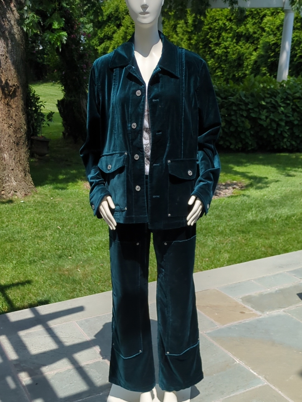 Re/Done Teal Velvet Wide-Leg Pants with Matching Jacket